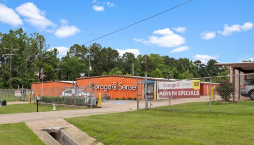 gated entrance to Storage Sense facility on I-45 in Huntsville, TX