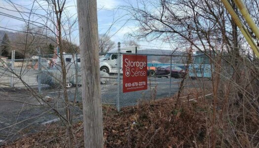 Fence sign for Storage Sense in Laureldale, PA