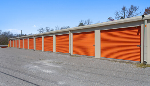 row of drive-up storage units at Storage Sense at 452 Buffalo Rd in Hohenwald, TN