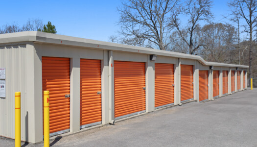 row of drive-up storage units at Storage Sense at 452 Buffalo Rd in Hohenwald, TN
