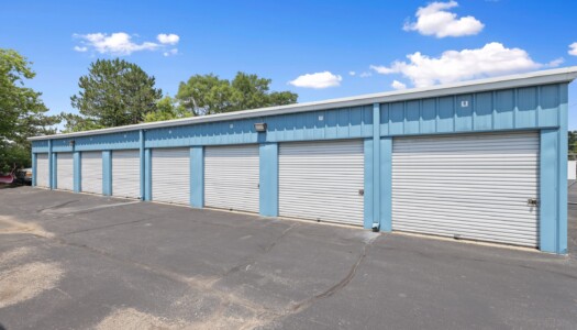 row of drive-up storage units at Storage Sense in Waterford Township MI