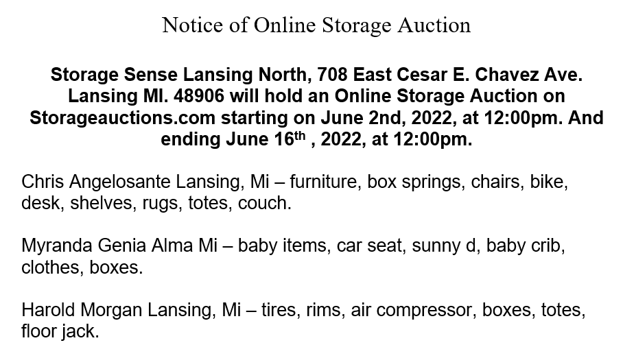 Storage auction in Lansing, MI