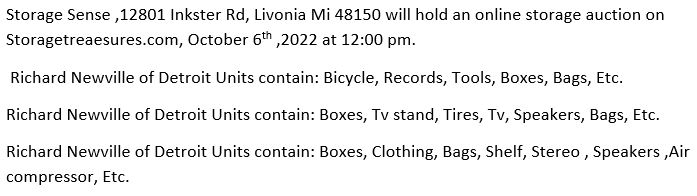 Storage auction in Livonia, MI